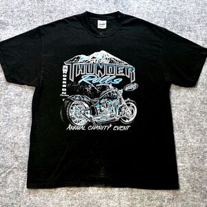 Mens XL Thunder Roads 2004 Motorcycle Graphic T Shirt Black Vintage Biker Cotton